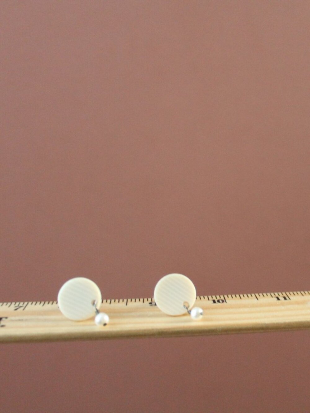 Cream Circle Earrings with Real Pearl Drop Post